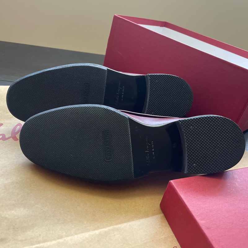 Salvatore Ferragamo 經典 FABER 酒紅小牛皮流蘇德比鞋/牛津鞋 (女鞋7.5D/約8成新全配附提袋/已加底)-11