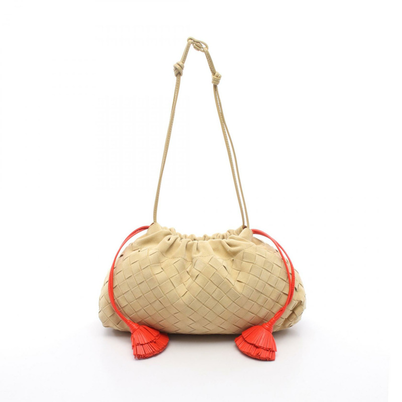 BOTTEGA VENETA Intrecciato 斜背包，麂皮材質，米色/紅色，二手女款-0