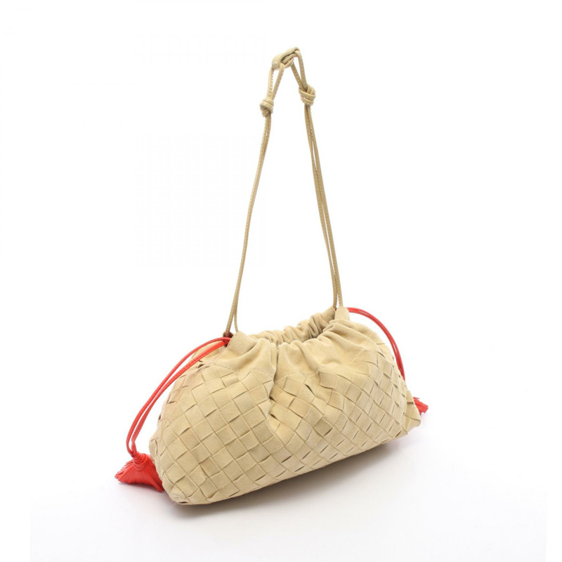BOTTEGA VENETA Intrecciato 斜背包，麂皮材質，米色/紅色，二手女款-1