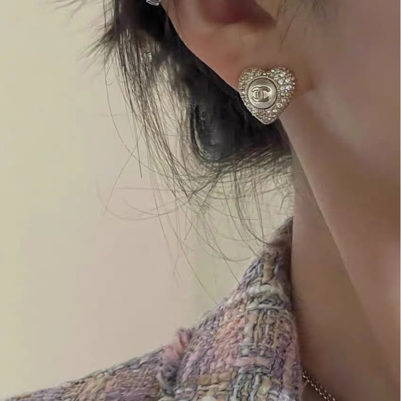 Chanel香奈兒22B金色滿鑽愛心珍珠雙C耳釘🧡-5
