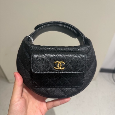 25年Chanel香奈兒25P黑金荔枝皮呼啦圈手提包 迷你包🧡