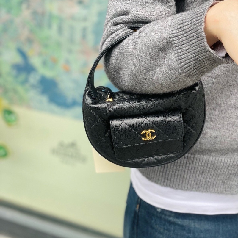 25年Chanel香奈兒25P黑金荔枝皮呼啦圈手提包 迷你包🧡-10
