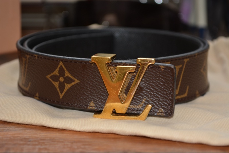 Louis Vuitton 路易威登 經典花紋 金釦 帆布 腰帶皮 帶-0