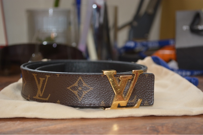 Louis Vuitton 路易威登 經典花紋 金釦 帆布 腰帶皮 帶-2
