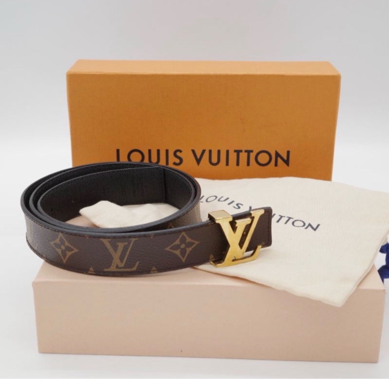 Louis Vuitton 路易威登 經典花紋 金釦 帆布 腰帶皮 帶-3