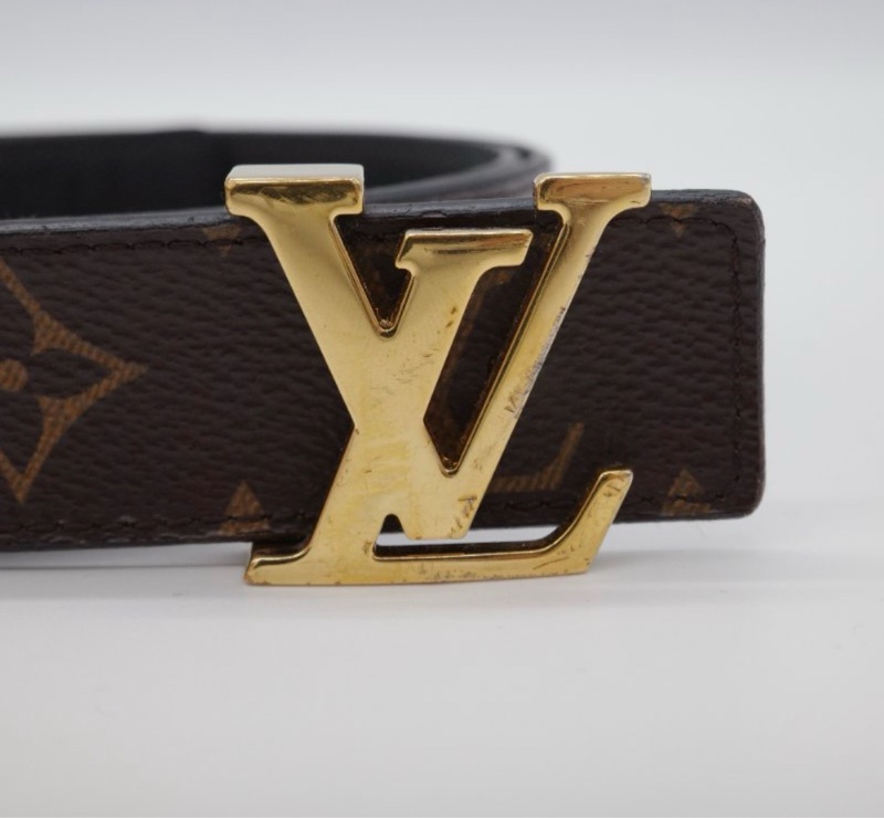 Louis Vuitton 路易威登 經典花紋 金釦 帆布 腰帶皮 帶-5