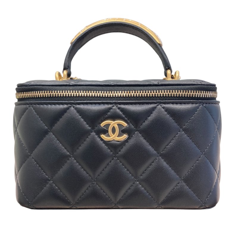 CHANEL 香奈兒 VANITY CASE 黑色 皮革 金釦-0