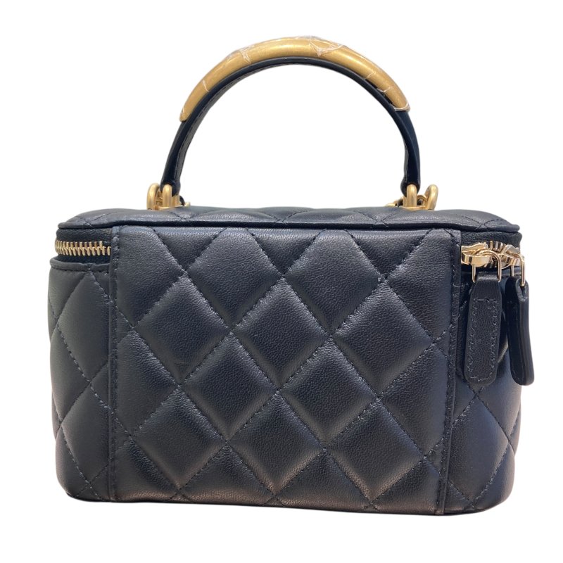 CHANEL 香奈兒 VANITY CASE 黑色 皮革 金釦-1