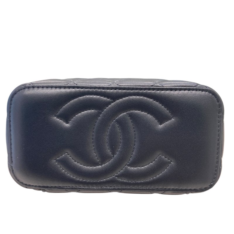CHANEL 香奈兒 VANITY CASE 黑色 皮革 金釦-8
