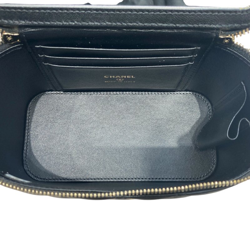 CHANEL 香奈兒 VANITY CASE 黑色 皮革 金釦-9