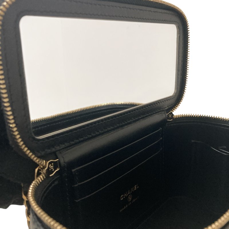 CHANEL 香奈兒 VANITY CASE 黑色 皮革 金釦-10
