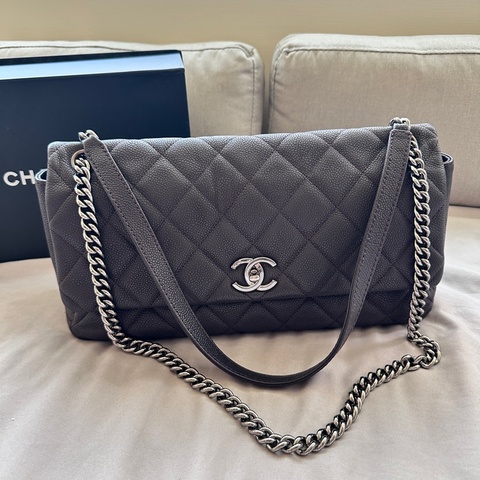 CHANEL CF 香奈兒灰紫色磨砂荔枝皮銀扣鏈條包 💜 少見大容量法棍版型✨