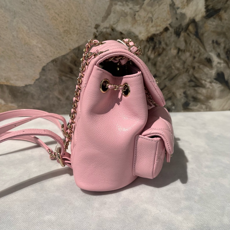 Chanel 粉色荔枝牛皮Duma雙口袋小號後背包-1