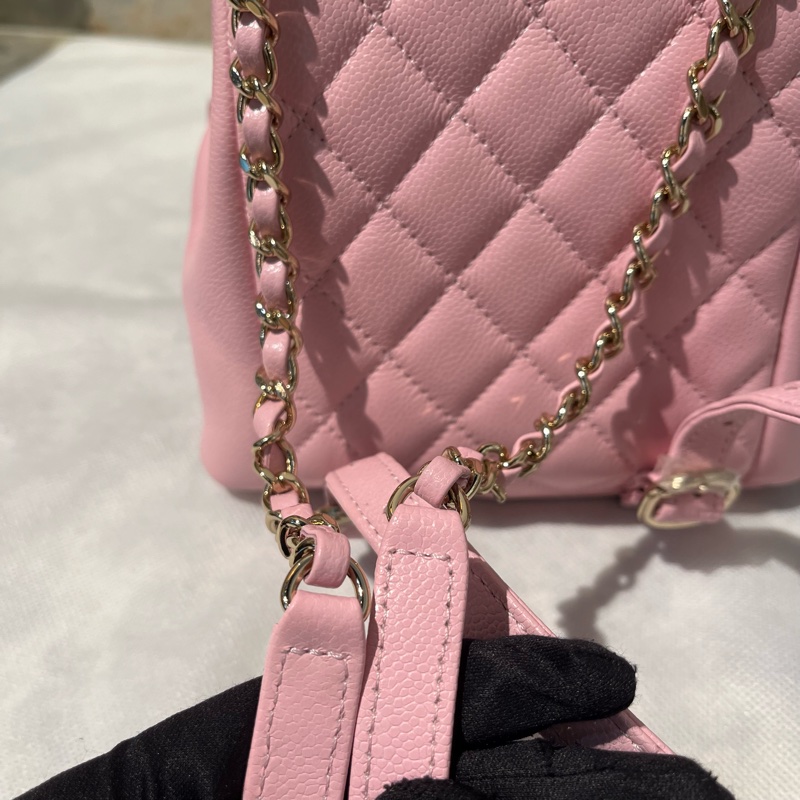 Chanel 粉色荔枝牛皮Duma雙口袋小號後背包-9