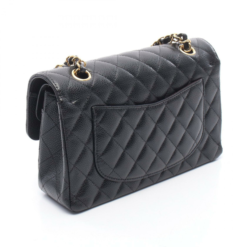 香奈兒 (CHANEL) 絎縫雙蓋鏈條肩背包，黑色皮革，金色五金，二手 CC-1