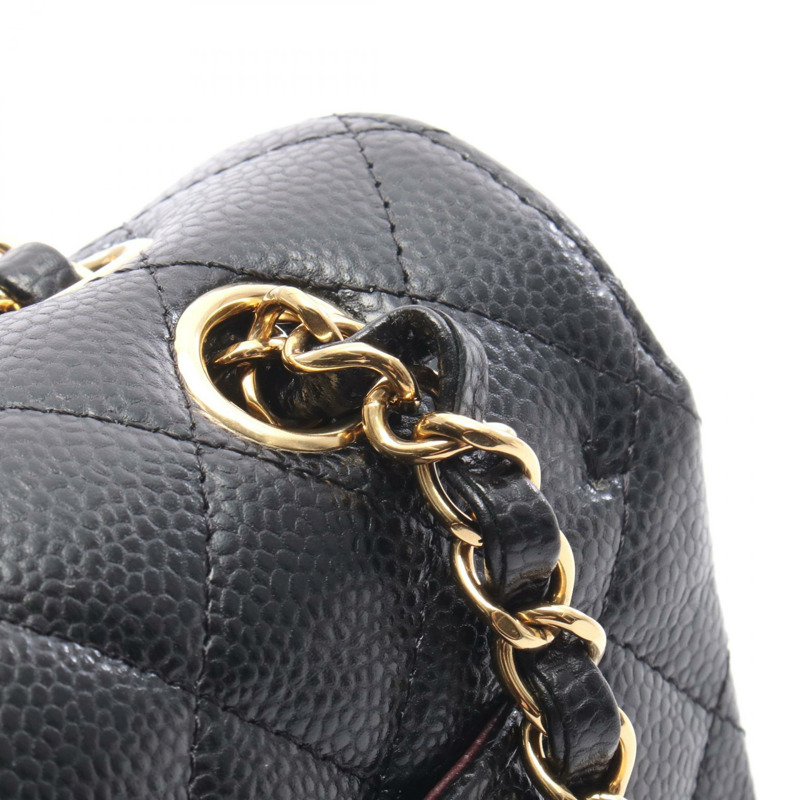 香奈兒 (CHANEL) 絎縫雙蓋鏈條肩背包，黑色皮革，金色五金，二手 CC-8