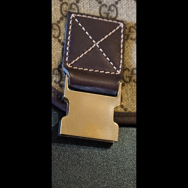 ​【GUCCI】經典 GG Supreme 雙 G 帆布中性斜背信差包/郵差包（保證正品/包況極佳）-26