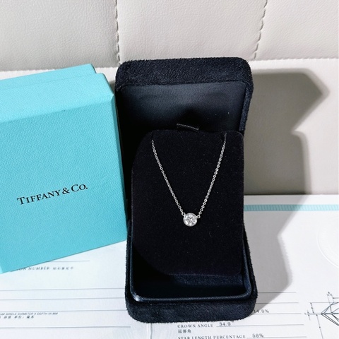 Tiffany蒂芙尼 18K 白金 泡泡鑽單鑽項鍊，0.5 克拉