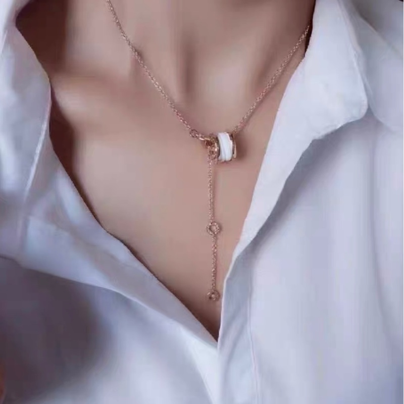 Bvlgari寶格麗 白陶瓷彈簧18k玫瑰金項鍊-7