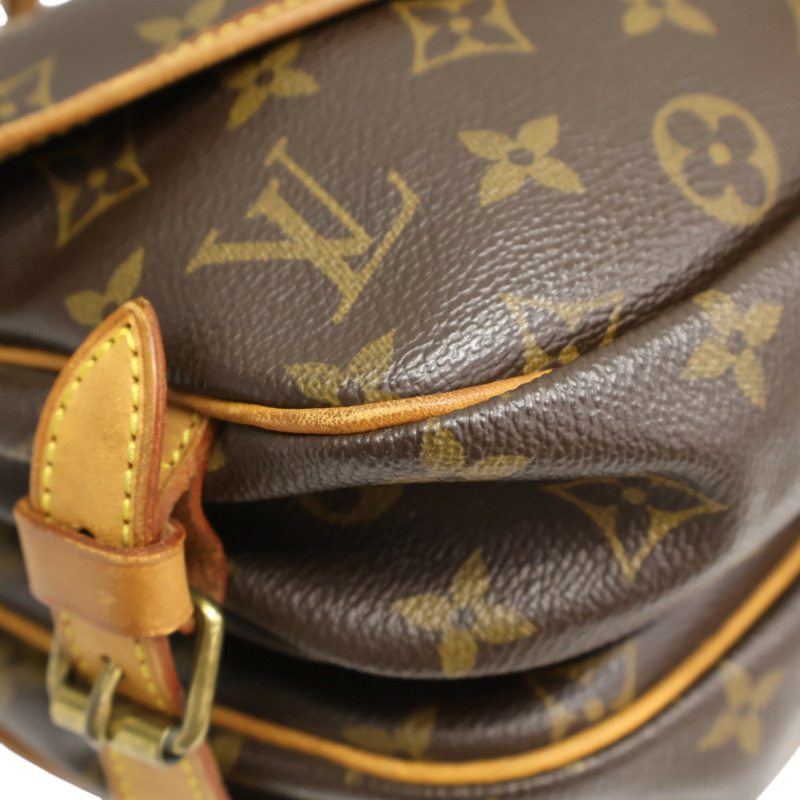 棕色 原花帆布 Saumur 30 肩背包【LOUIS VUITTON LV 路易威登】 M42256-8