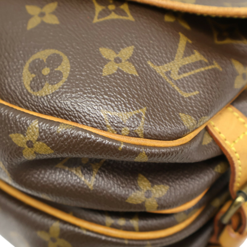 棕色 原花帆布 Saumur 30 肩背包【LOUIS VUITTON LV 路易威登】 M42256-9