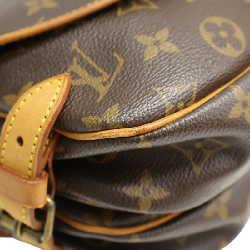 棕色 原花帆布 Saumur 30 肩背包【LOUIS VUITTON LV 路易威登】 M42256-10