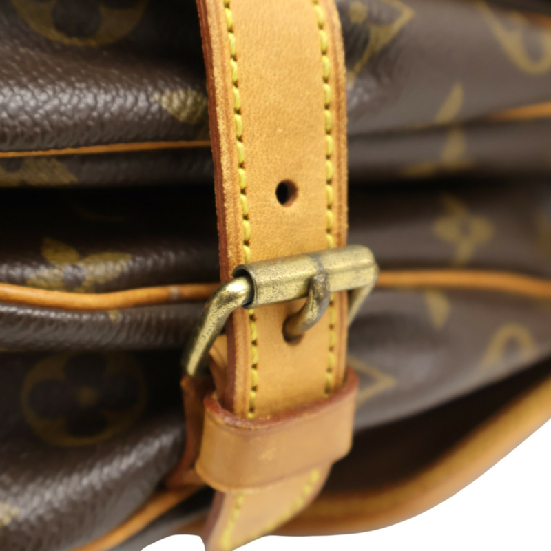 棕色 原花帆布 Saumur 30 肩背包【LOUIS VUITTON LV 路易威登】 M42256-12