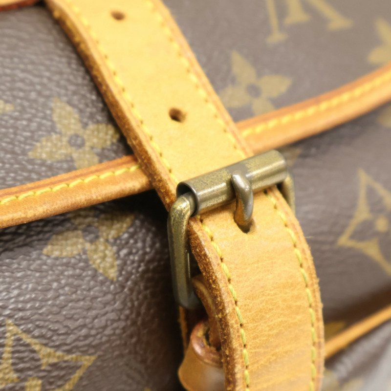 棕色 原花帆布 Saumur 30 肩背包【LOUIS VUITTON LV 路易威登】 M42256-13