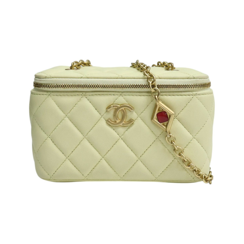 黃色 菱格紋 羊皮 Vanity Chain Bag 肩背包【CHANEL 香奈兒】 AP3258-0