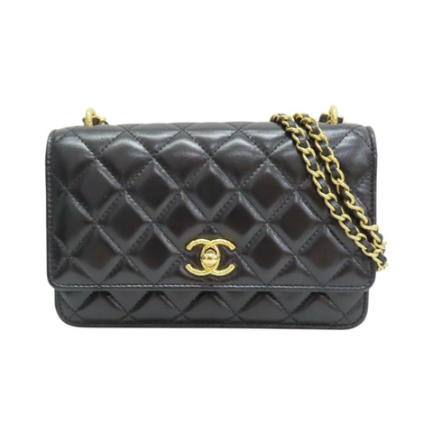 黑色 菱格紋羊皮 Chain 肩背包 金扣 鏈帶【CHANEL 香奈兒】