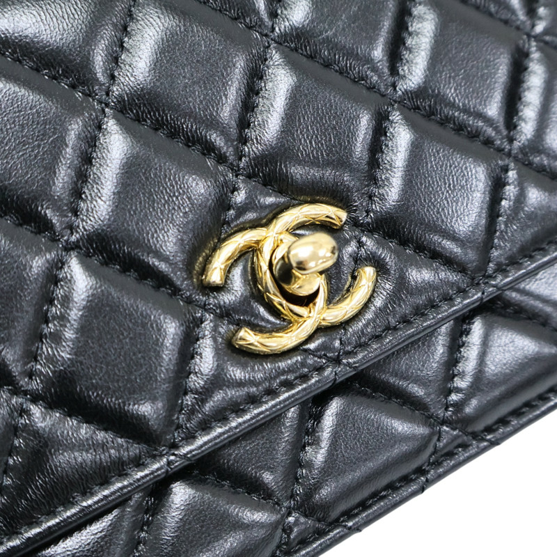 黑色 菱格紋羊皮 Chain 肩背包 金扣 鏈帶【CHANEL 香奈兒】-9