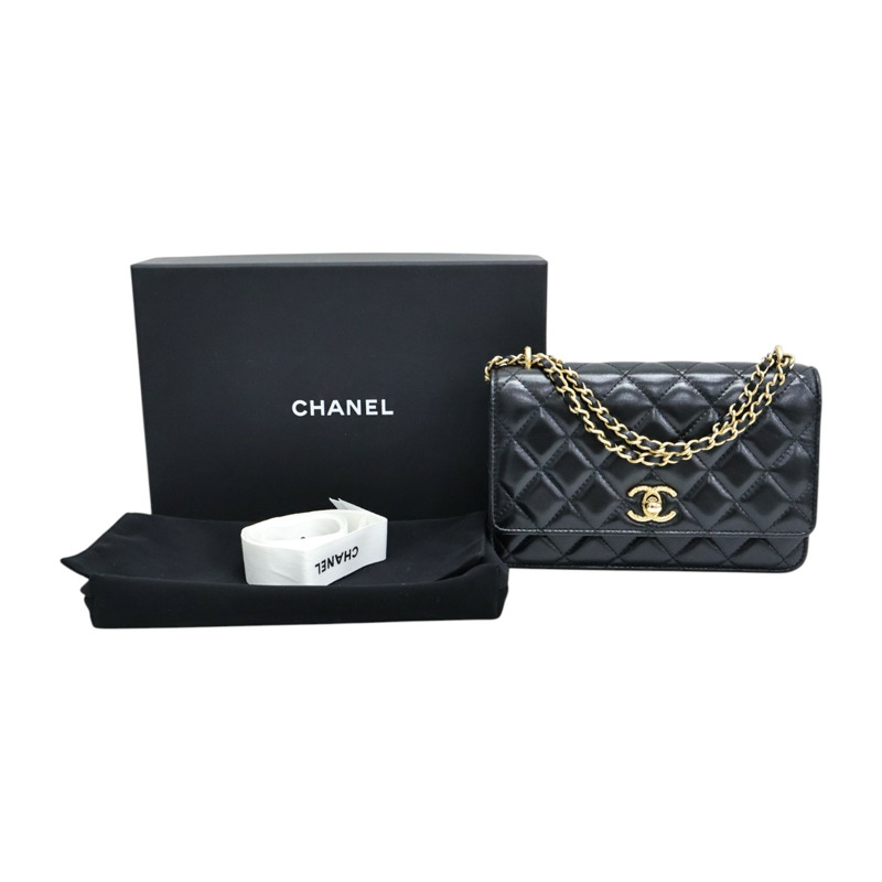 黑色 菱格紋羊皮 Chain 肩背包 金扣 鏈帶【CHANEL 香奈兒】-10