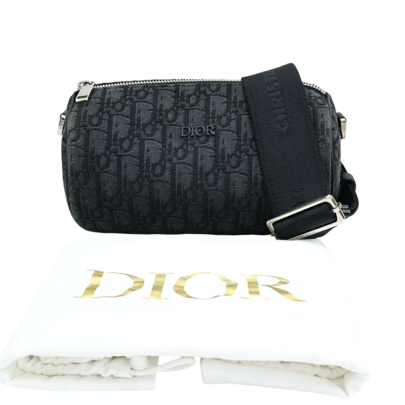 黑色 帆布 Roller 圓筒 信使包 肩背包【Dior 迪奧】 1ROPO061YKY-6