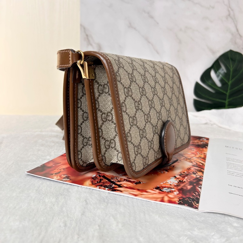 Gucci 雙G Retro系列 Supreme帆布復古馬鞍型肩背斜背包-6