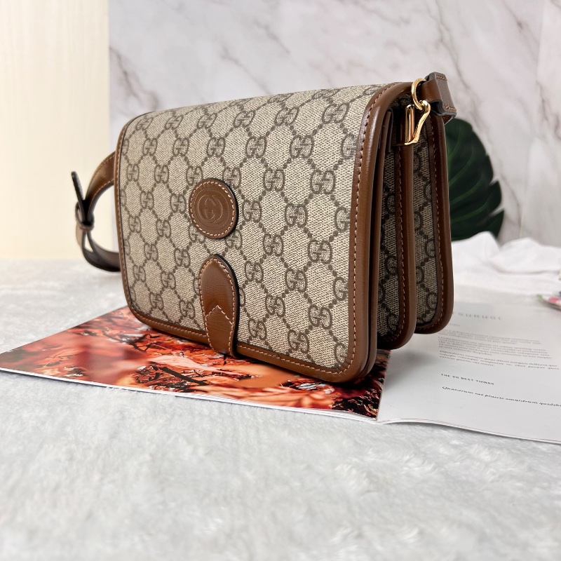Gucci 雙G Retro系列 Supreme帆布復古馬鞍型肩背斜背包-7