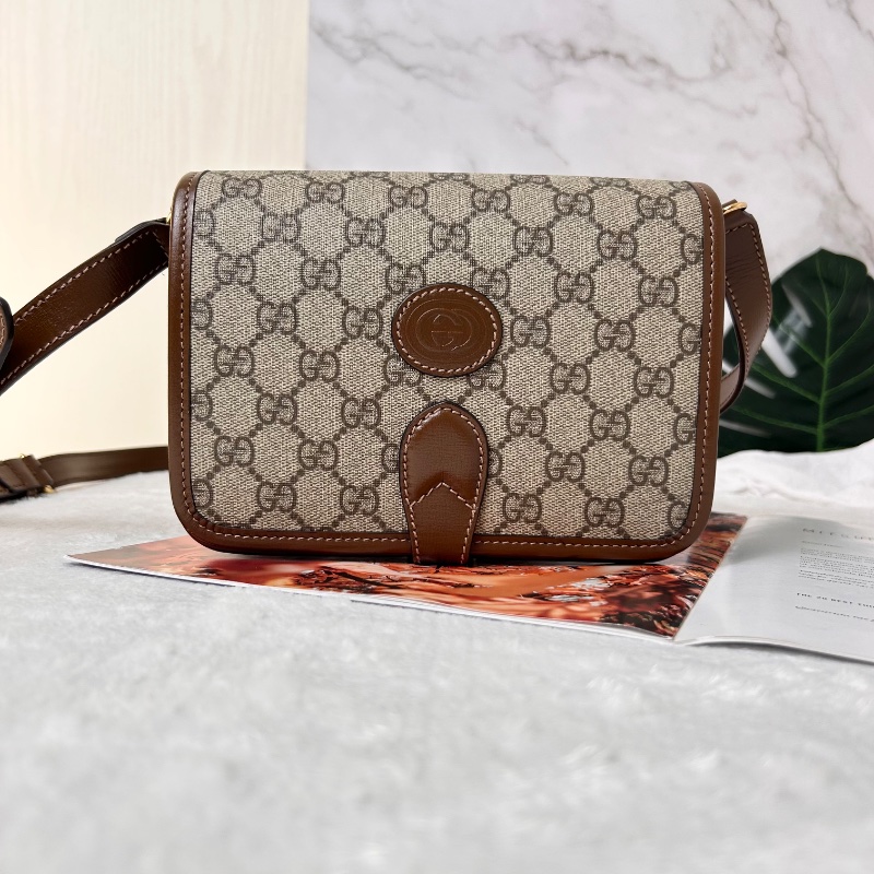 Gucci 雙G Retro系列 Supreme帆布復古馬鞍型肩背斜背包-8