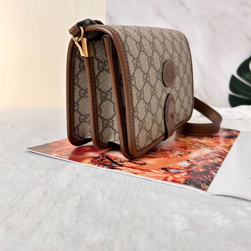 Gucci 雙G Retro系列 Supreme帆布復古馬鞍型肩背斜背包-9