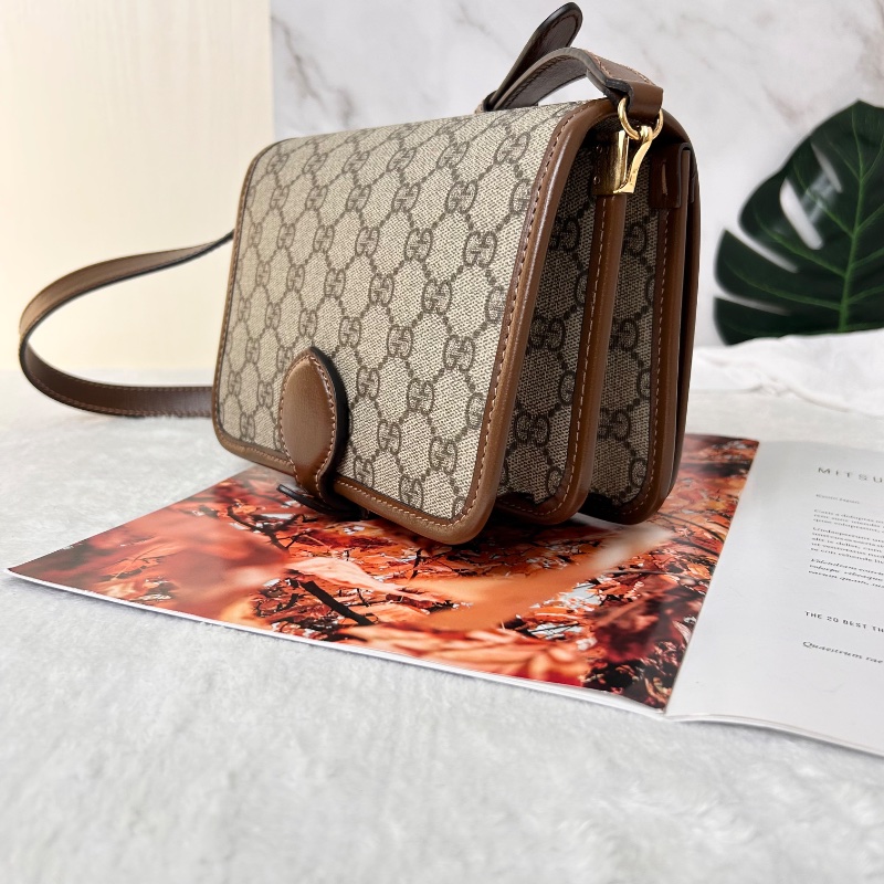 Gucci 雙G Retro系列 Supreme帆布復古馬鞍型肩背斜背包-10