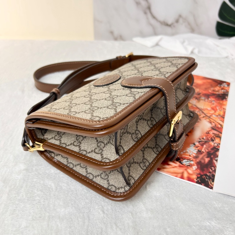 Gucci 雙G Retro系列 Supreme帆布復古馬鞍型肩背斜背包-12