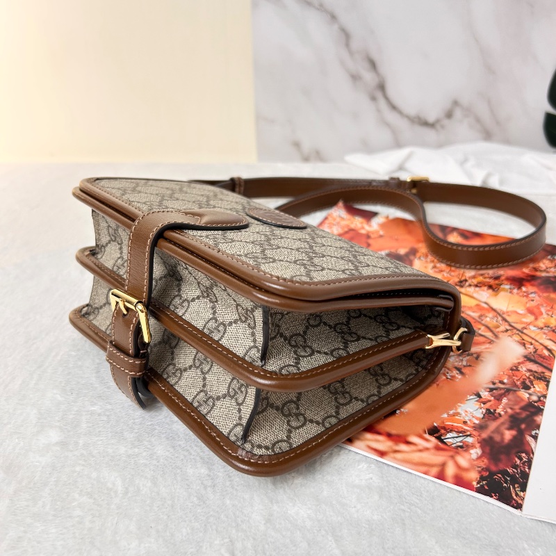 Gucci 雙G Retro系列 Supreme帆布復古馬鞍型肩背斜背包-13