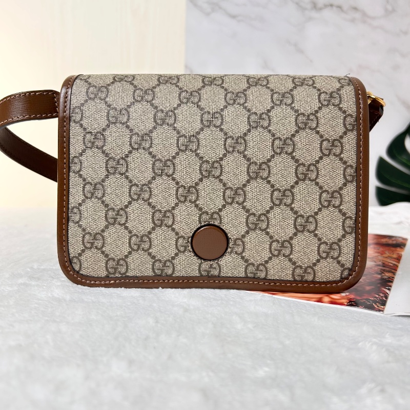 Gucci 雙G Retro系列 Supreme帆布復古馬鞍型肩背斜背包-16