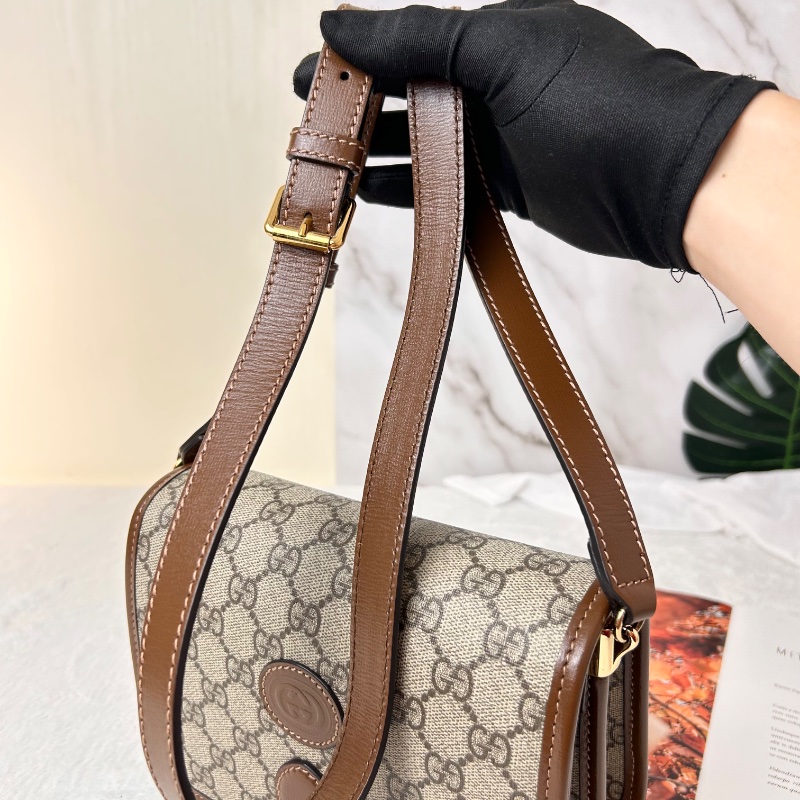 Gucci 雙G Retro系列 Supreme帆布復古馬鞍型肩背斜背包-29