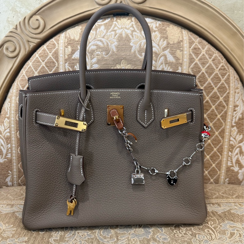Hermes 18大象灰Togo皮金釦Birkin30手提包H027633-0
