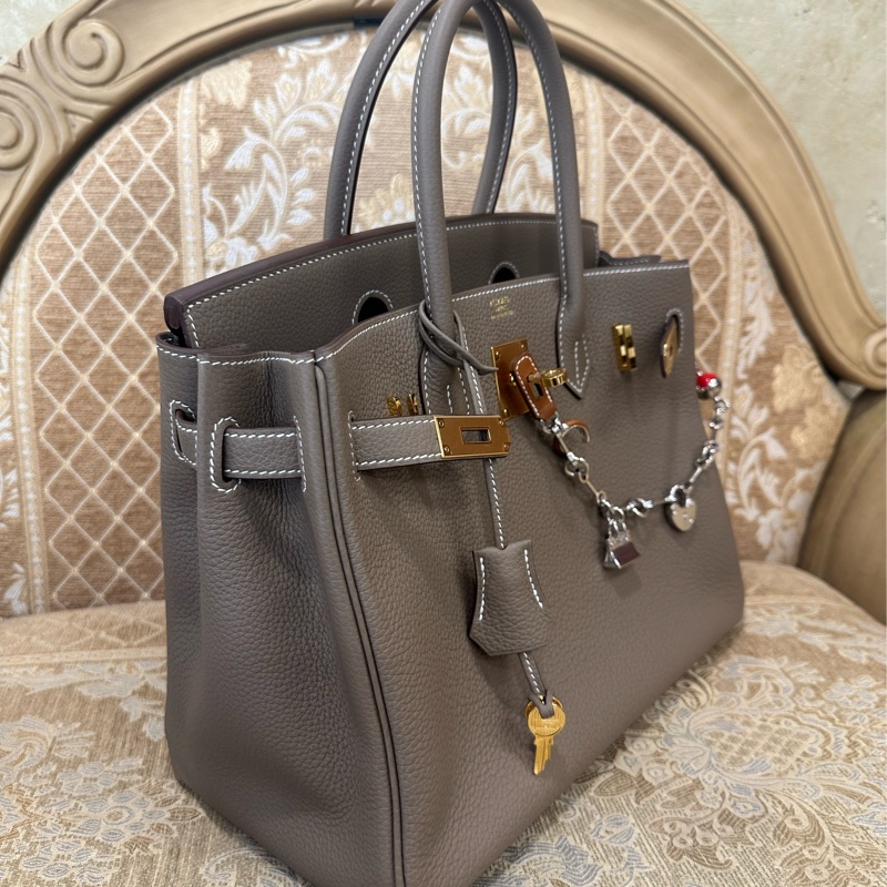 Hermes 18大象灰Togo皮金釦Birkin30手提包H027633-2