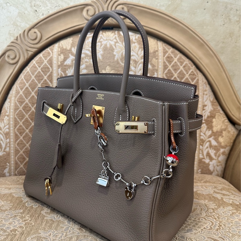 Hermes 18大象灰Togo皮金釦Birkin30手提包H027633-3