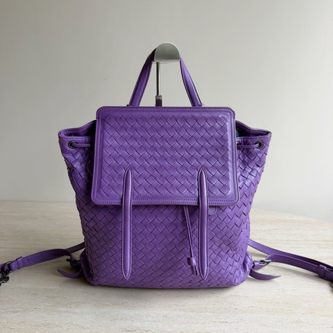 Bottega Veneta 葆蝶家紫色羊皮編織雙肩包 底長33