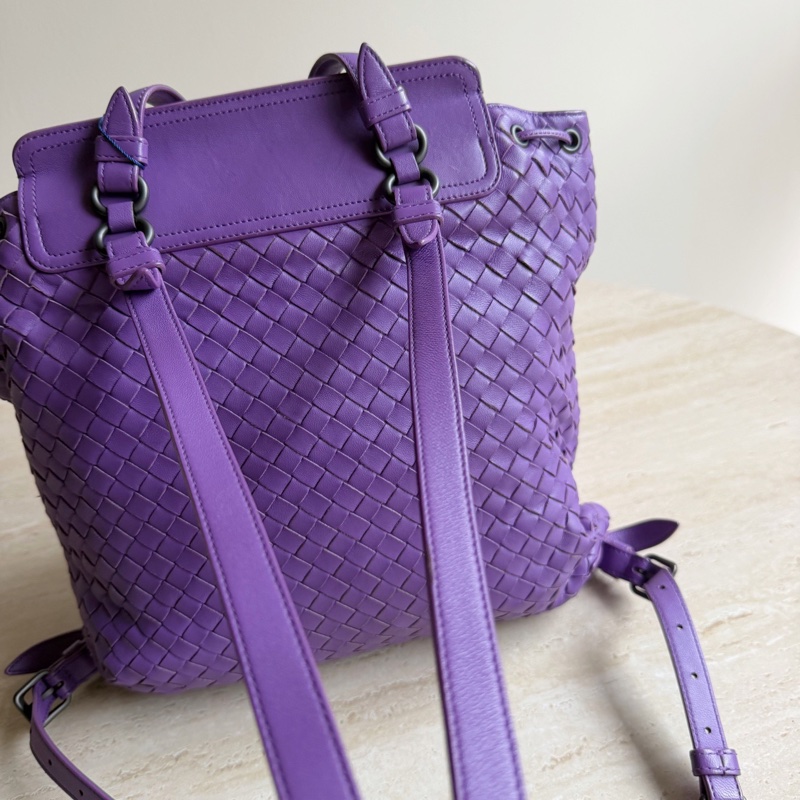 Bottega Veneta 葆蝶家紫色羊皮編織雙肩包 底長33-5
