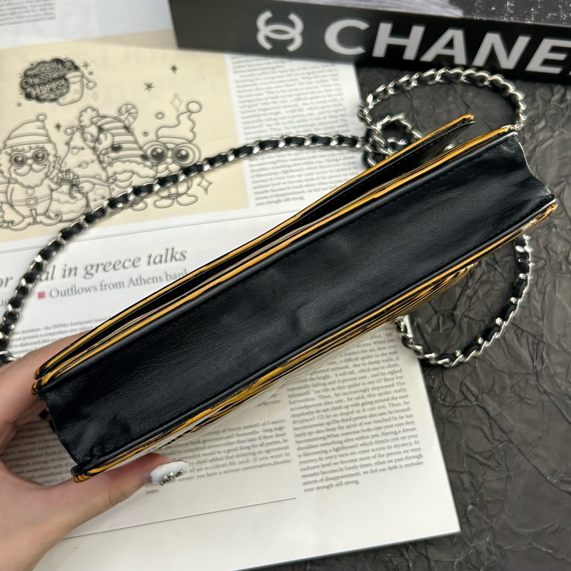 Chanel香奈兒 WOC鏈條包黃色條紋漆皮 銀色五金 尺寸：19*3*13  18開 無卡 無附件-7