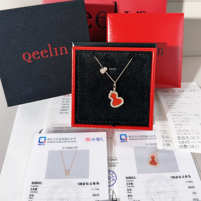 Qeelin麒麟 Wulu系列 紅瑪瑙雙葫蘆吊墜項鍊，中號-1
