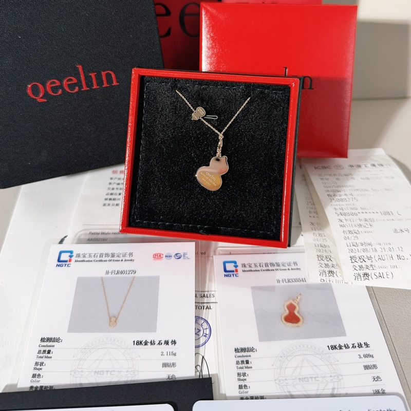 Qeelin麒麟 Wulu系列 紅瑪瑙雙葫蘆吊墜項鍊，中號-2